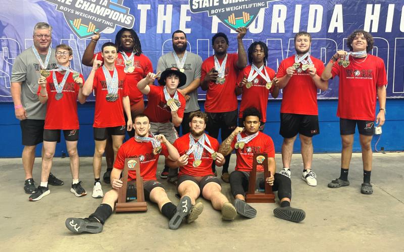 Fort White's boys weightlifting team won the Class 1A state titles in traditional and Olympic on Saturday. (COURTESY)