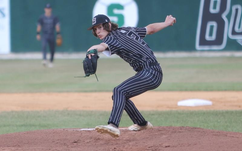 Suwannee pitcher Colton Rogers winds up to pitch against Baldwin during Game 2 of the Region 1-3A quarterfinals on April 22. (PAUL BUCHANAN/Lake City Reporter)