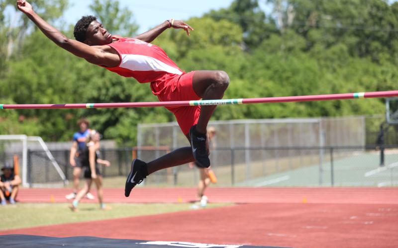 Lafayette’s Jordan Murphy competes in the high jump at the District 5-1A meet on April 19. (PAUL BUCHANAN/Lake City Reporter)