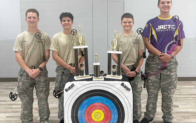 Columbia High School’s JROTC four champion archers were Dakota Bechiner (from left), Erik DelCastillo, Dalton Minton and Chase Peisel. (COURTESY)