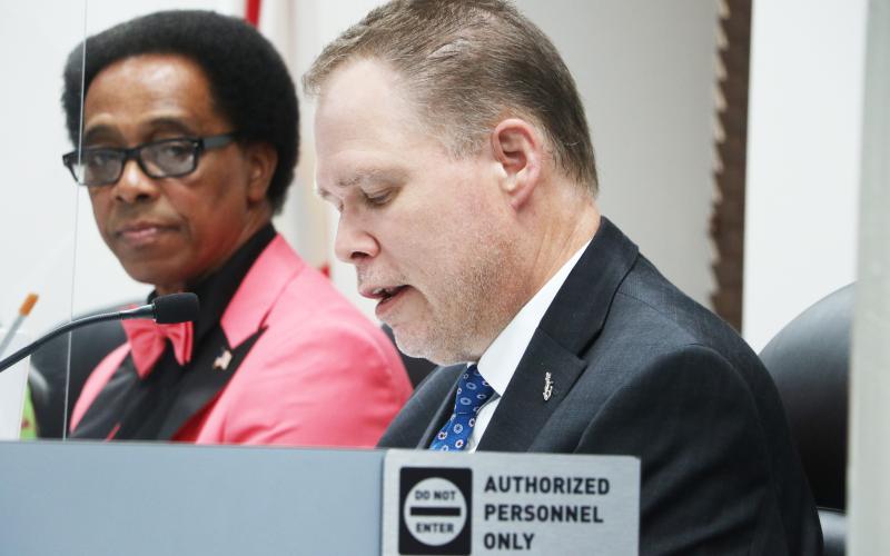 Lake City Attorney Clay Martin speaks during Monday’s Lake City Council meeting. (MORGAN MCMULLEN/Lake City Reporter)