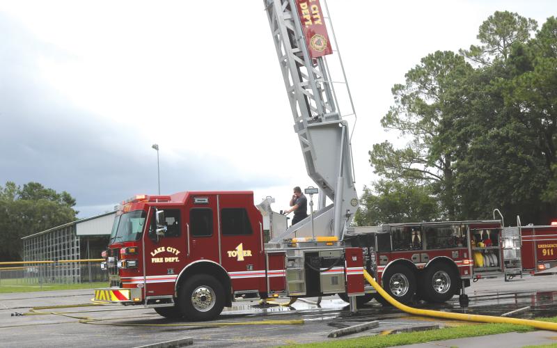 Six LCFD firefighters used Tuesday afternoon to train for the opportunity to be promoted to the driver/engineer position. (TONY BRITT/Lake City Reporter)