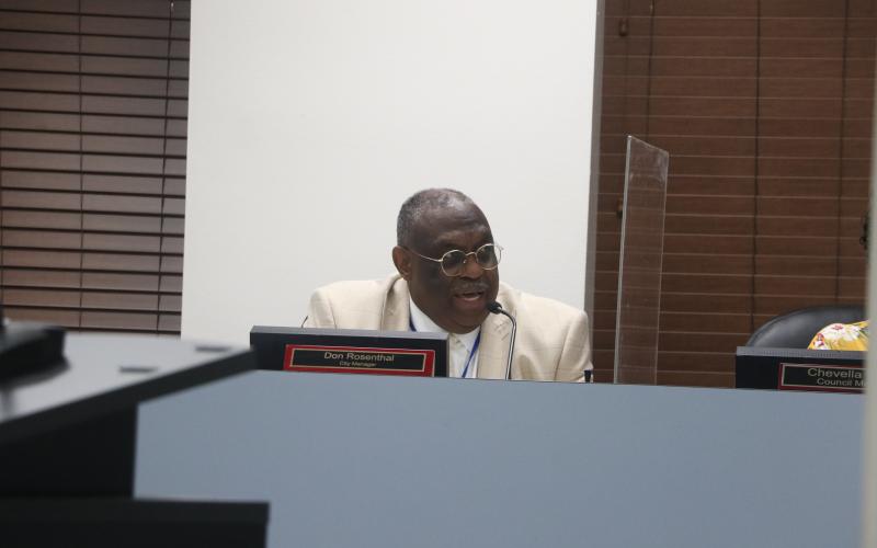 Lake City Manager Don Rosenthal addresses the city council at Monday’s meeting. (MORGAN MCMULLEN/Lake City Reporter)