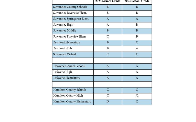 Grades for Suwannee County schools.