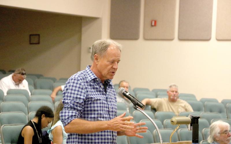 Developer Scott Stewart talks to the Columbia County Commission on Thursday about his Cornerstone Crossing at 47 project. (MORGAN MCMULLEN/Lake City Reporter)