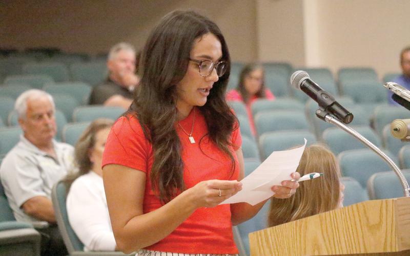Taylor Tillotson requested the County Commission look into a low-cost spay and neuter program to help stop the overpopulation problem. (JAMIE WACHTER/Lake City Reporter)