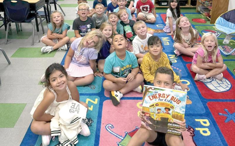 Students in Rosa Davis’s class at Suwannee Riverside Elementary have been reading ‘The Energy Bus for Kids’ this week for the start of the school year. (COURTESY SUWANNEE RIVERSIDE ELEMENTARY)