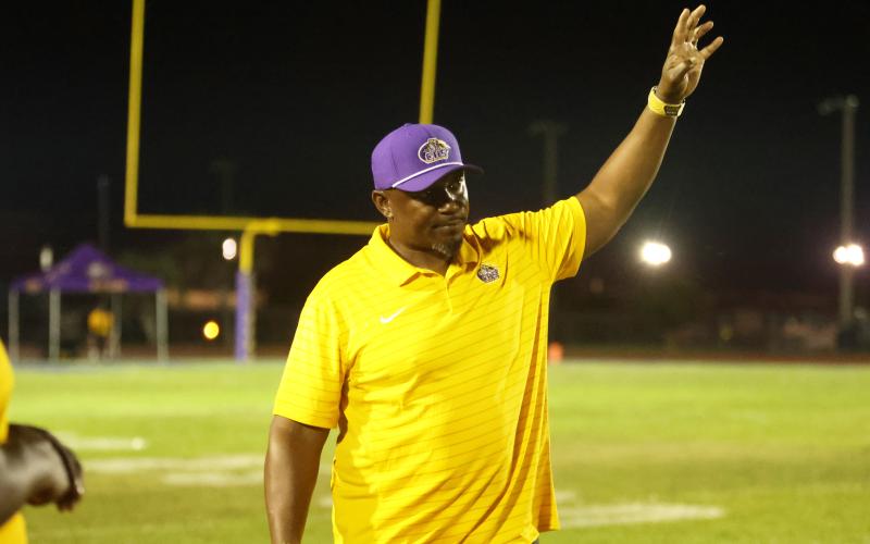 Columbia coach Brian Allen won his 100th game on Friday when the Tigers defeated Trinity Christian 27-20. (PAUL BUCHANAN/Lake City Reporter)