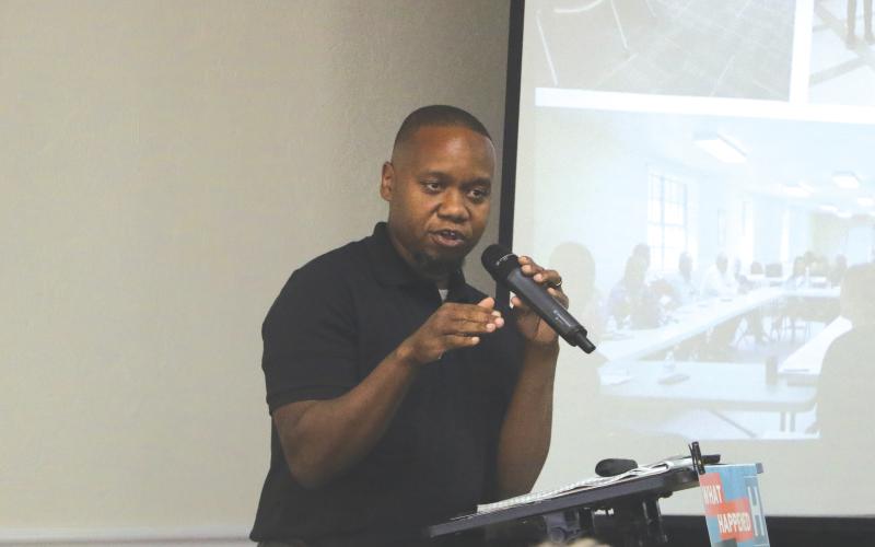 Florida Voices for Health Executive Director Scott Darius asked for resident feedback during Monday’s forum on rural healthcare. (MORGAN MCMULLEN/Lake City Reporter)