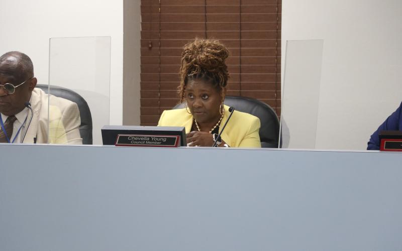 Lake City Councilwoman Chevella Young called out the City Clerk’s office during Wednesday’s budget talks for a lack of help given to other departments. (MORGAN MCMULLEN/Lake City Reporter)