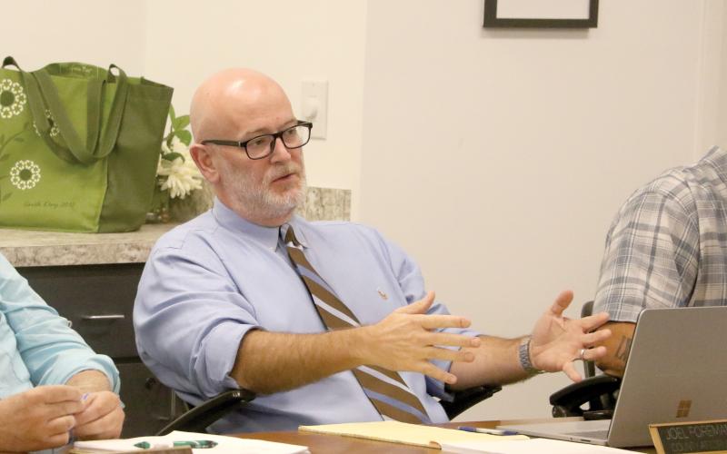 Columbia County Attorney Joel Foreman talks during the Planning and Zoning Board meeting Thursday night after items were pulled from discussion Thursday to be brought back before the board next month. (MORGAN MCMULLEN/Lake City Reporter)