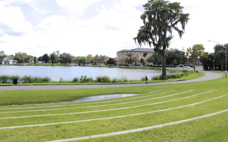 The City of Lake City is seeking a waiver for additional Community Development Block Grant funding to complete the Wilson Park amphitheater project on Lake DeSoto. The amphitheater seating is pictured facing the lake. (FILE)