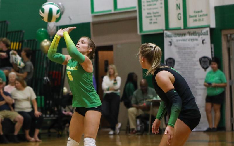 Suwannee DS Alivia Buda defends a shot against Columbia on Oct. 9. (BRENT KUYKENDALL/Lake City Reporter)