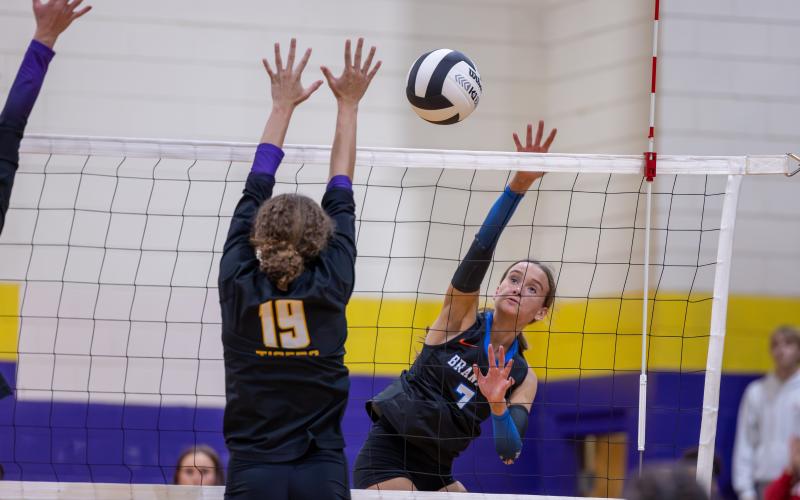 Branford hitter fires a shot against Union County in the District 6-R championship on Oct. 16. (JACK HOWDESHELL/Lake City Reporter)