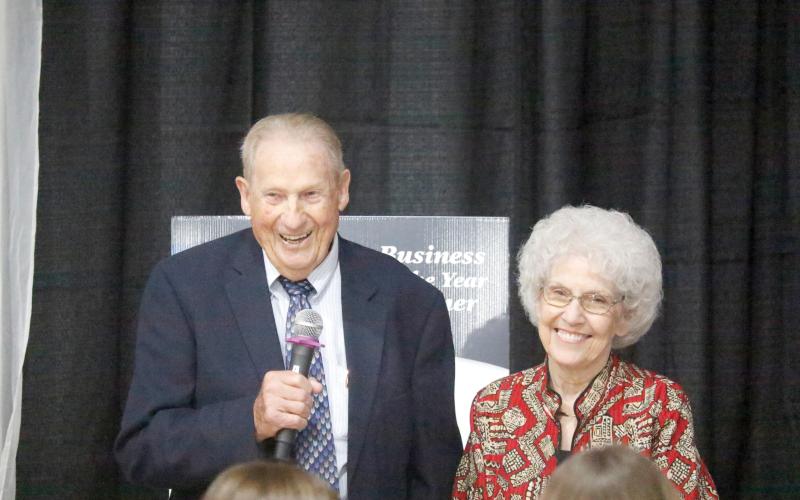 Edward and JoAnne Howell were all smiles after North Florida Printing was named the Suwannee County Chamber’s Small Business of the Year at the annual dinner last Thursday at the Suwannee County Coliseum. (JAMIE WACHTER/Lake City Reporter)