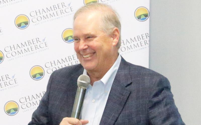 TONY BRITT/Lake City Reporter Florida Agriculture Commissioner Wilton Simpson smiles as he speaks Wednesday during a Lake City-Columbia County Chamber of Commerce Coffee and Commerce event. (JAMIE WACHTER/Lake City Reporter)
