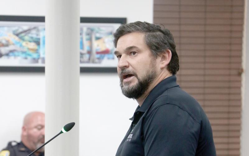 Michael Klink with Four Waters Engineering updates the Lake City Council on the Gwen Lake restoration project efforts. (MORGAN MCMULLEN/Lake City Reporter)
