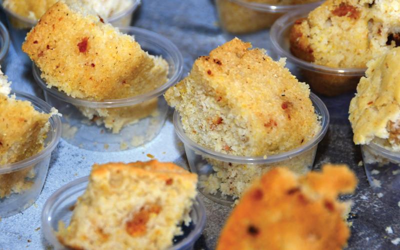 Cornbread samples are waiting to be tasted from the cornbread competition at a previous year’s Wellborn Cornbread Festival. This year’s festival is Saturday. (FILE)