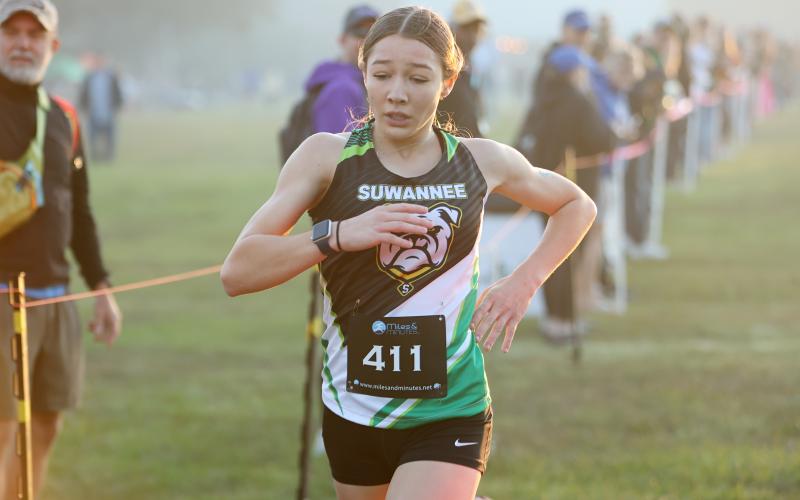 Suwannee's Olivia Hermanson runs at the Suwannee Invitational on Oct. 18. (PAUL BUCHANAN/Lake City Reporter)