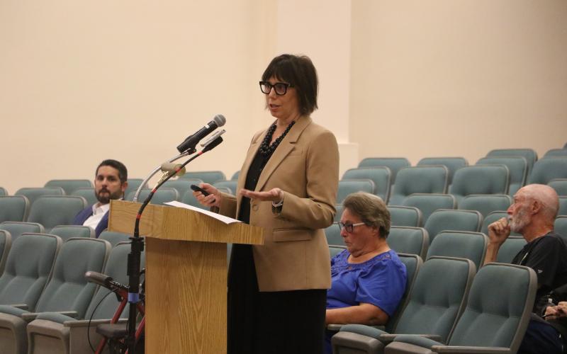 Heather Encinosa of the firm Nabors, Giblin &amp; Nickerson explained the ins and outs of MSTUs to the Columbia County Board of County Commissioners Thursday. (MORGAN MCMULLEN/Lake City Reporter)