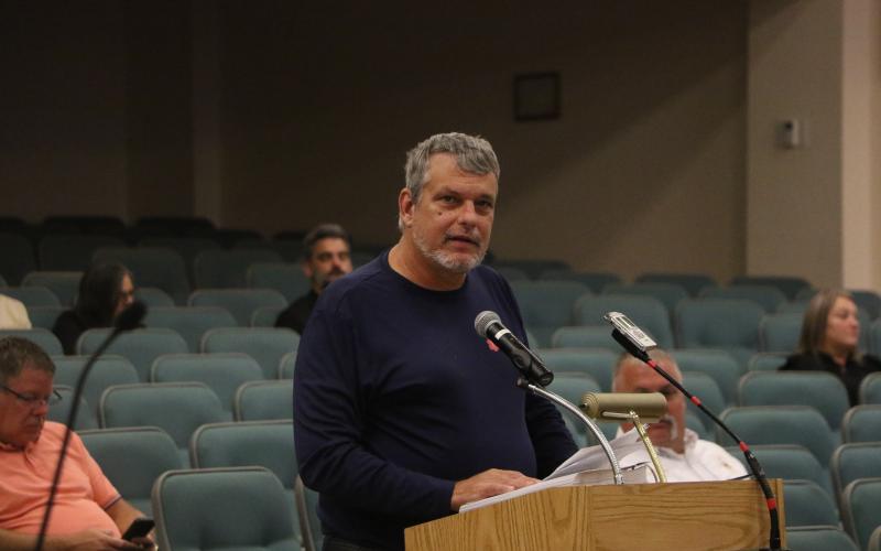 Columbia EMS co-owner Toby Witt updates the County Commission on Thursday with how the company’s operations went in its first year. (MORGAN MCMULLEN/Lake City Reporter)