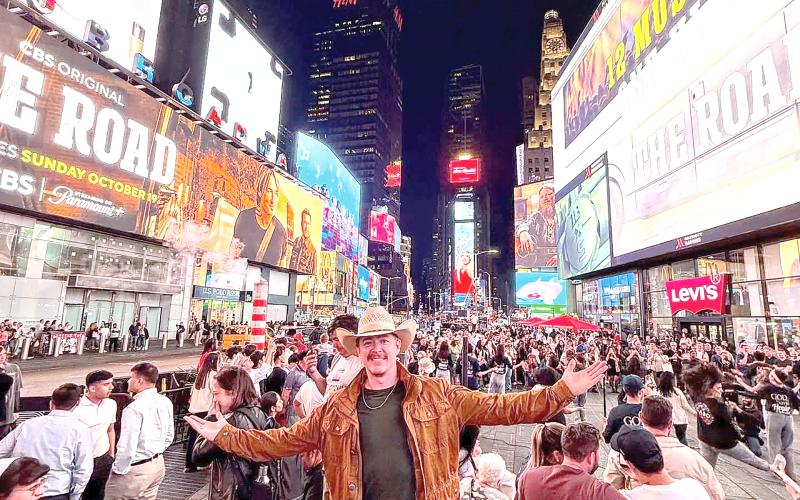 Lake City native Adam Sanders stands in New York as part of a promotional visit for the CBS reality show, ‘The Road,’ which features Sanders and other up-and-coming country musicians. (COURTESY)