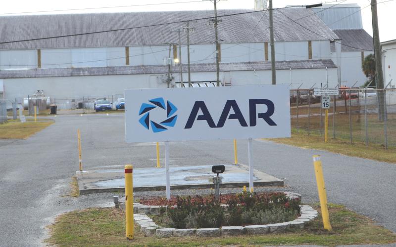 The signage outside the former HAECO Americas repair hangar at the Florida Gateway Airport was updated as of Thursday to reflect the company’s sale to AAR. (TONY BRITT/Lake City Reporter)