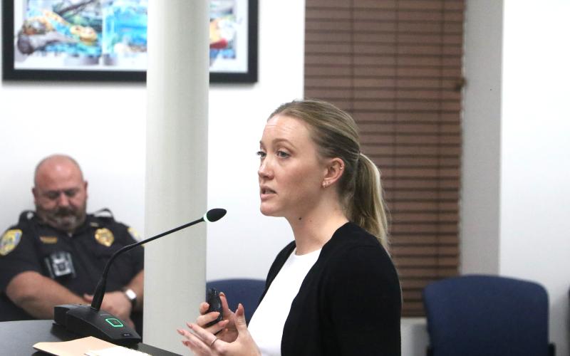 Lauren Rushing, a project manager with NUE Urban Concepts, concluded her presentation on mobility fees to the Lake City Council at Monday’s workshop. (MORGAN MCMULLEN/Lake City Reporter)