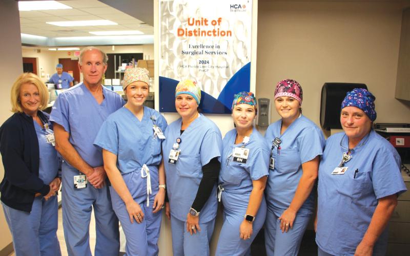 The surgical team who performed the first vascular surgery at HCA Florida Lake City Hospital. Left to Right: Cheryl Beckman, Dr. Elmer Croushore, Morgan Lawson, Sonia Sanchez, Jacquelyn Feagin, Taylor Fraley and Kathryn Bower. (COURTESY)