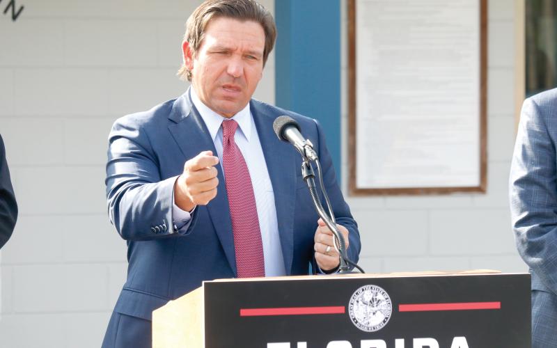 Gov. Ron DeSantis talks about Operation Tidal Wave and the state’s success in supporting federal immigration enforcement, including the use of Baker Correctional Institution, ‘Deportation Depot,’ and the Lake City Gateway Airport. (JAMIE WACHTER/Lake City Reporter)