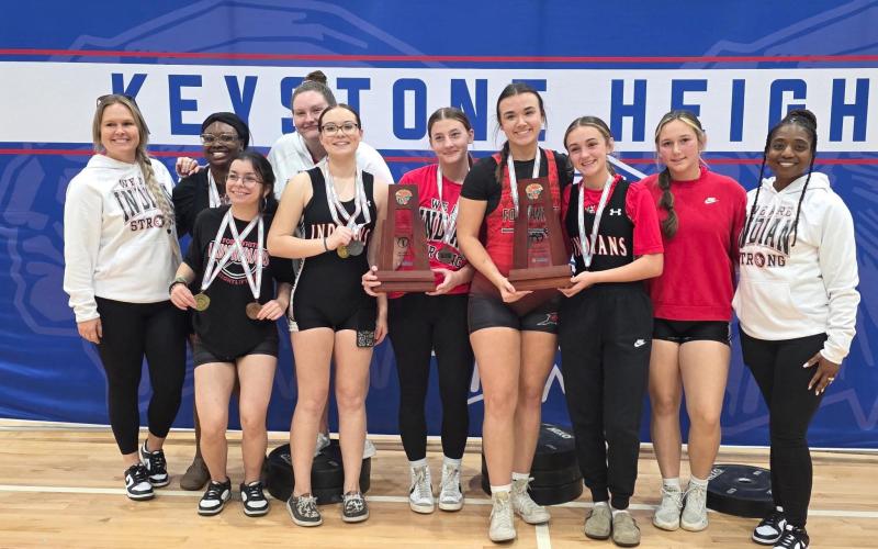 The Fort White girls weightlifting team finished runner-up in traditional and Olympic at the District 6-1A meet on Wednesday. (COURTESY)