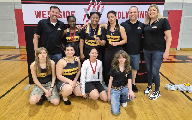 Columbia's girls wrestling team placed third and had four medalists at the District 2-1A IBT on Wednesday. (COURTESY)