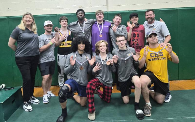Columbia's boys wrestling team is sending nine wrestlers to the Region 1-2A IBT. The Tigers finished fourth at the District 2-2A IBT on Saturday. (COURTESY)