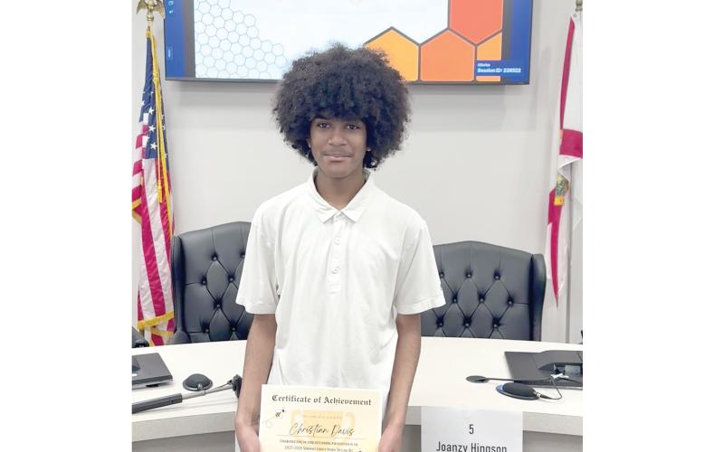 Melody Christian Academy’s Christian Davis won the Suwannee County Spelling Bee last week to qualify for the First Coast Regional Spelling Bee. (COURTESY SUWANNEE COUNTY SCHOOL DISTRICT)