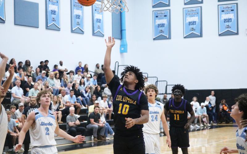 Columbia guard Zadrian Knowlton gets through the Ponte Vedra defense for a layup during the Region 1-5A semifinals on Feb. 21. (JORDAN KROEGER/Lake City Reporter)