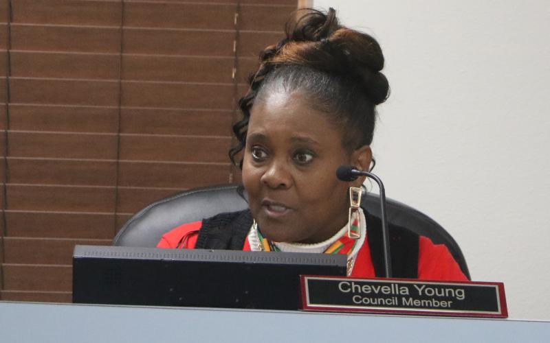 Lake City Councilwoman Chevella Young said she didn’t want to see the city spend money on additional microphones while also considering a new City Hall. (MORGAN MCMULLEN/Lake City Reporter)