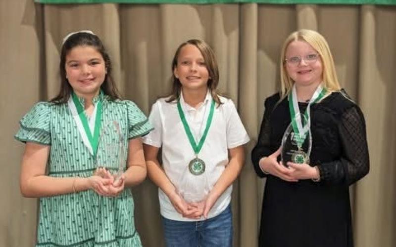 The winners in the Lafayette County 4-H speech contest were Emilee Elizabeth Jackson (from left), Keelan Lamb and Karoline Beach. (COURTESY LAFAYETTE COUNTY EXTENSION)