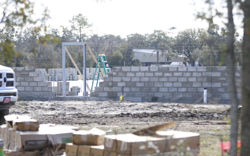 Suwannee County’s covid isolation building is currently under construction near the Suwannee County Fairgrounds. The 20,000-square-foot building will be hardened and can serve as a shelter. (JAMIE WACHTER/Lake City Reporter)