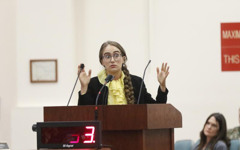Hailey Hall, a geologist from Suwannee County, said the problem with the Water First North Florida project is it would turn the Suwannee Valley into a ‘dumping ground’ for waste from Jacksonville. (JAMIE WACHTER/Lake City Reporter)