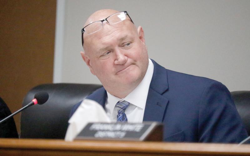 Suwannee County Commissioner Don Hale gauged the interest of the other board members Tuesday night in sending a letter opposing Water First North Florida to the Suwannee River Water Management District. (JAMIE WACHTER/Lake City Reporter)