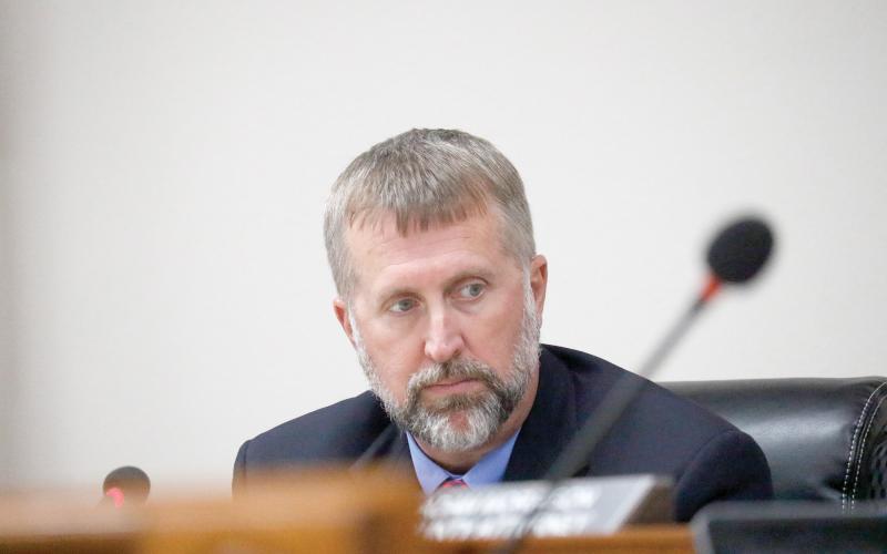 Suwannee County Commissioner Travis Land said he was leery of committing to use $7 million of reserves toward completing the wastewater treatment plant at the Catalyst Site, seeking to use a line of credit to help instead. (JAMIE WACHTER/Lake City Reporter)