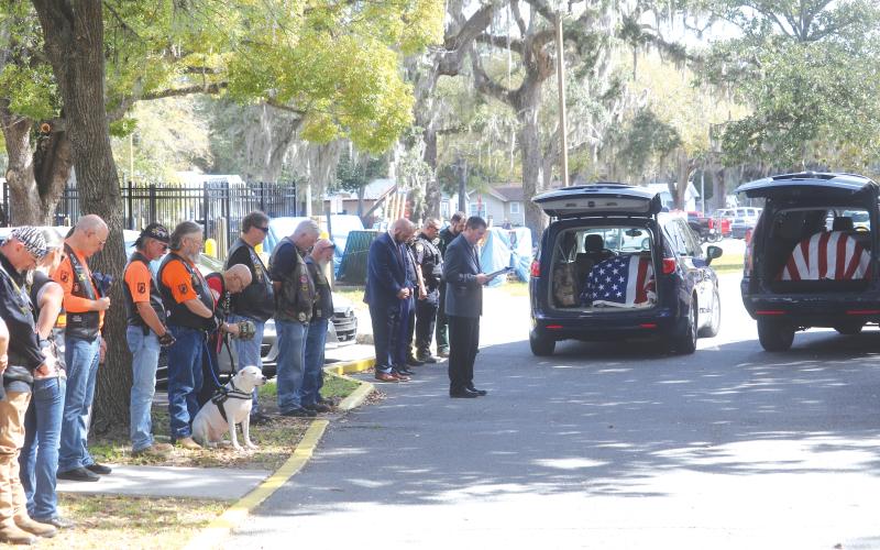 Members of the Lake City VA Medical Center, veterans and law enforcement honored a pair of veterans — Robert Zerby and Peter Daniels — during a Final Mile ceremony Thursday. (TONY BRITT/Lake City Reporter)