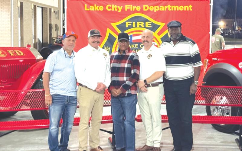 Lake City Fire Chief Josh Wehinger (second from left) welcomed LCFD and Columbia County EMS vets for a reunion. (COURTESY LAKE CITY FIRE DEPARTMENT)
