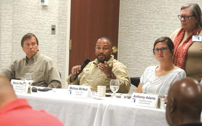 Columbia County Commissioner Kevin Parnell, who also serves on the North Central Florida Regional Planning Council speaks out against the Water First North Florida recharge project during the council’s meeting Thursday night at Holiday Inn. (MORGAN MCMULLEN/Lake City Reporter)