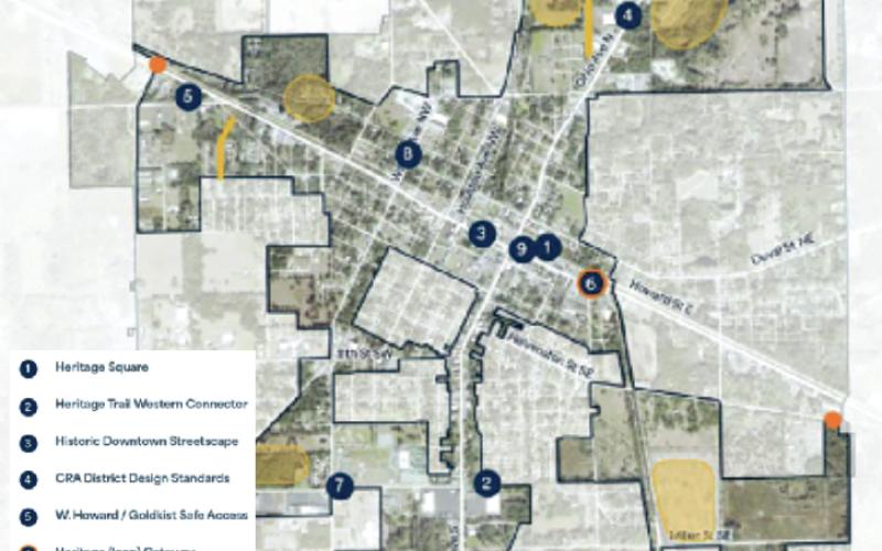 A map of potential projects identified in the draft Live Oak Community Redevelopment Agency plan update. (COURTESY)