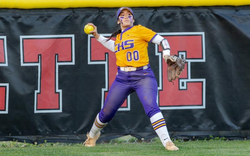 Columbia center fielder Luisa Taylor makes the play on a deep fly ball against Lafayette on March 13. (JACK HOWDESHELL/Lake City Reporter)