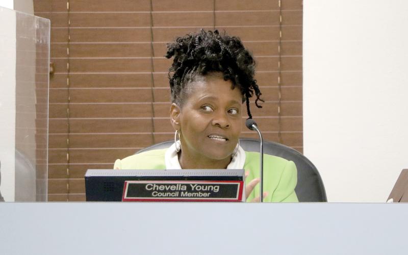 Lake City Councilwoman Chevella Young is hoping City Attorney Clay Martin and City Manager Don Rosenthal can come back at a future meeting with a more robust ordinance to deal with street closures during public events. (MORGAN MCMULLEN/Lake City Reporter)