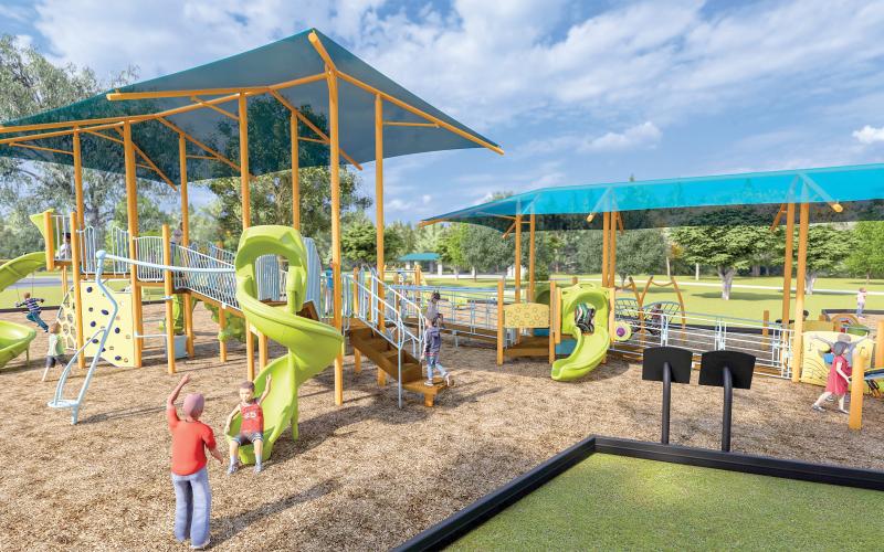 A rendering shows the potential design and layout of future playground equipment at Youngs Park. The Lake City Council discussed the possibility of new equipment at Monday’s city council meeting. (COURTESY)