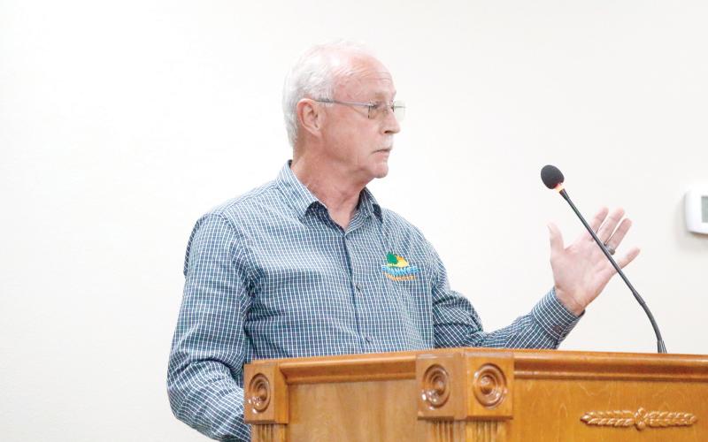 Mark Durham, Suwannee County’s facilities director, recommended the board reject all bids on repairing the Suwannee County Courthouse dome, instead opting to go with a piggyback contract to address the damage caused by Hurricane Helene. (JAMIE WACHTER/Lake City Reporter)