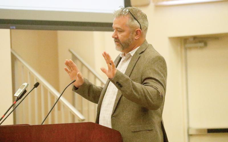 Adams Sanitation CEO Tim Bolduc told the Columbia County Commission on Thursday that his company was fine with the contract giving the county permission to audit fees paid by Adams to verify the franchise fees. (JAMIE WACHTER/Lake City Reporter)